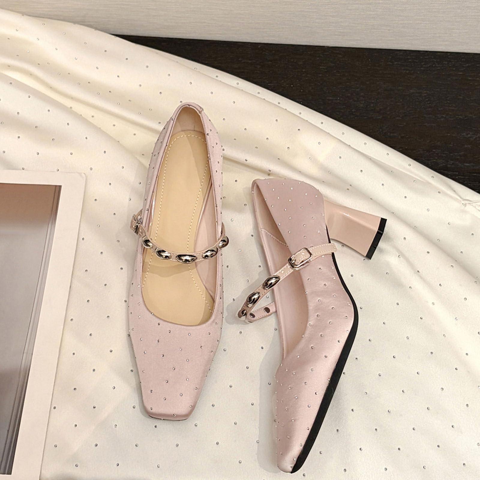 Zapatos de tacón Alto de Mujer Strass Cinta Ajustable 6CM Fiestas y Bodas