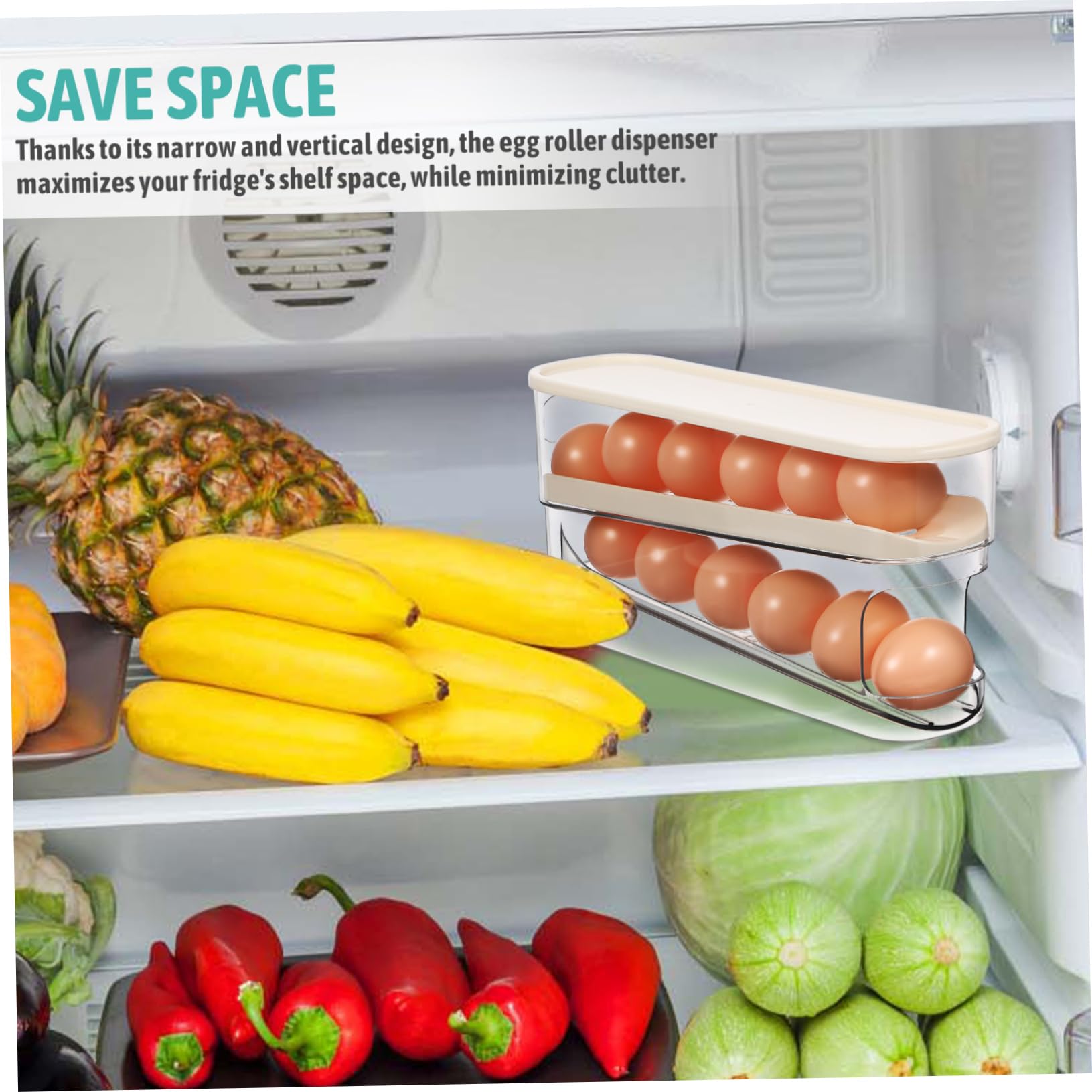 Gatuida Huevos con Rodillo Organizador de Almacenamiento de Huevos Refrigerador Estante de Doble Cubierta para Huevos de Cocina