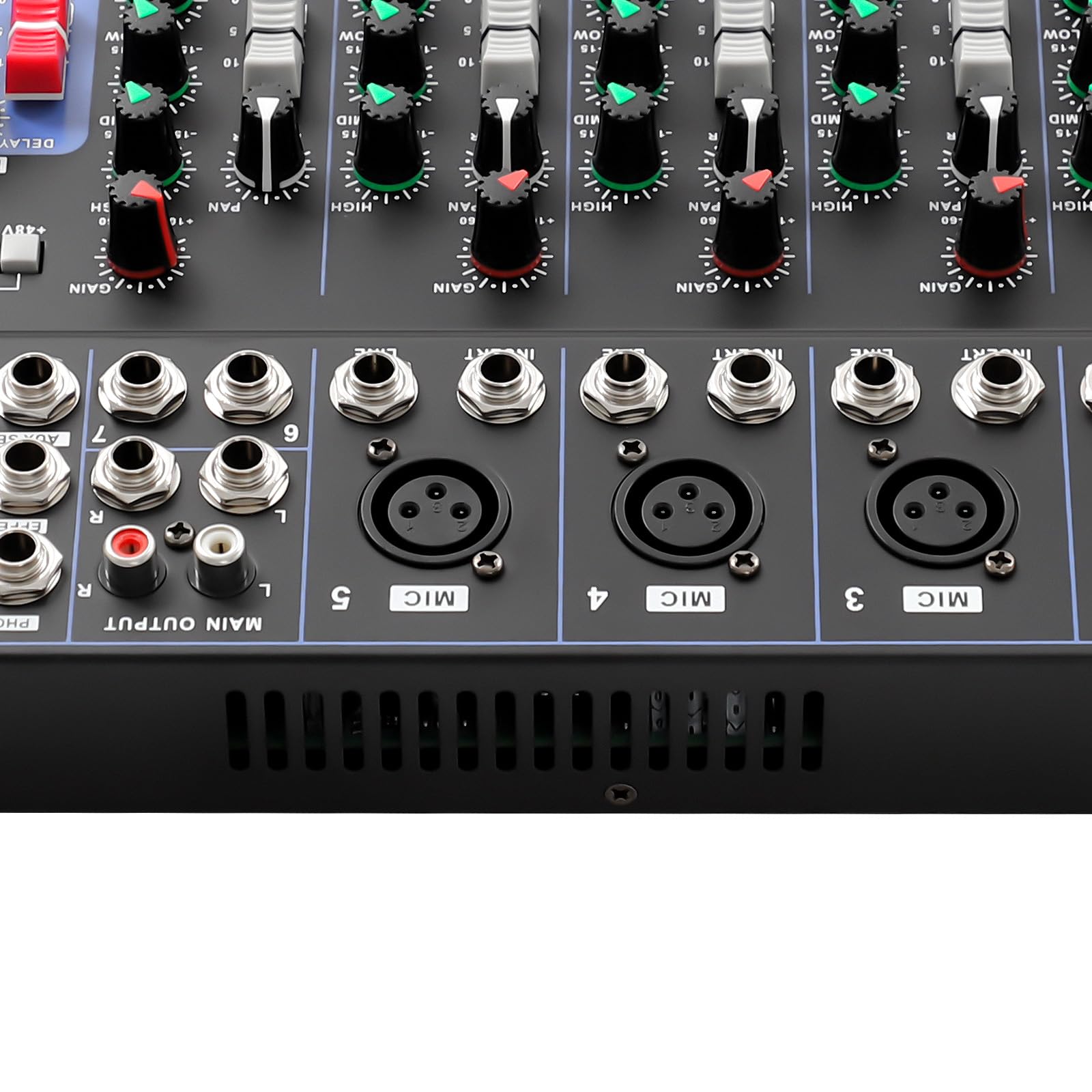 Mesa mezcladora de 7 canales, consola de audio, mezclador de karaoke, Bluetooth, Phantom 48V, ecualizador de 3 bandas, monitor de auriculares, metal, karaoke casa, streaming en vivo, estudio grabación