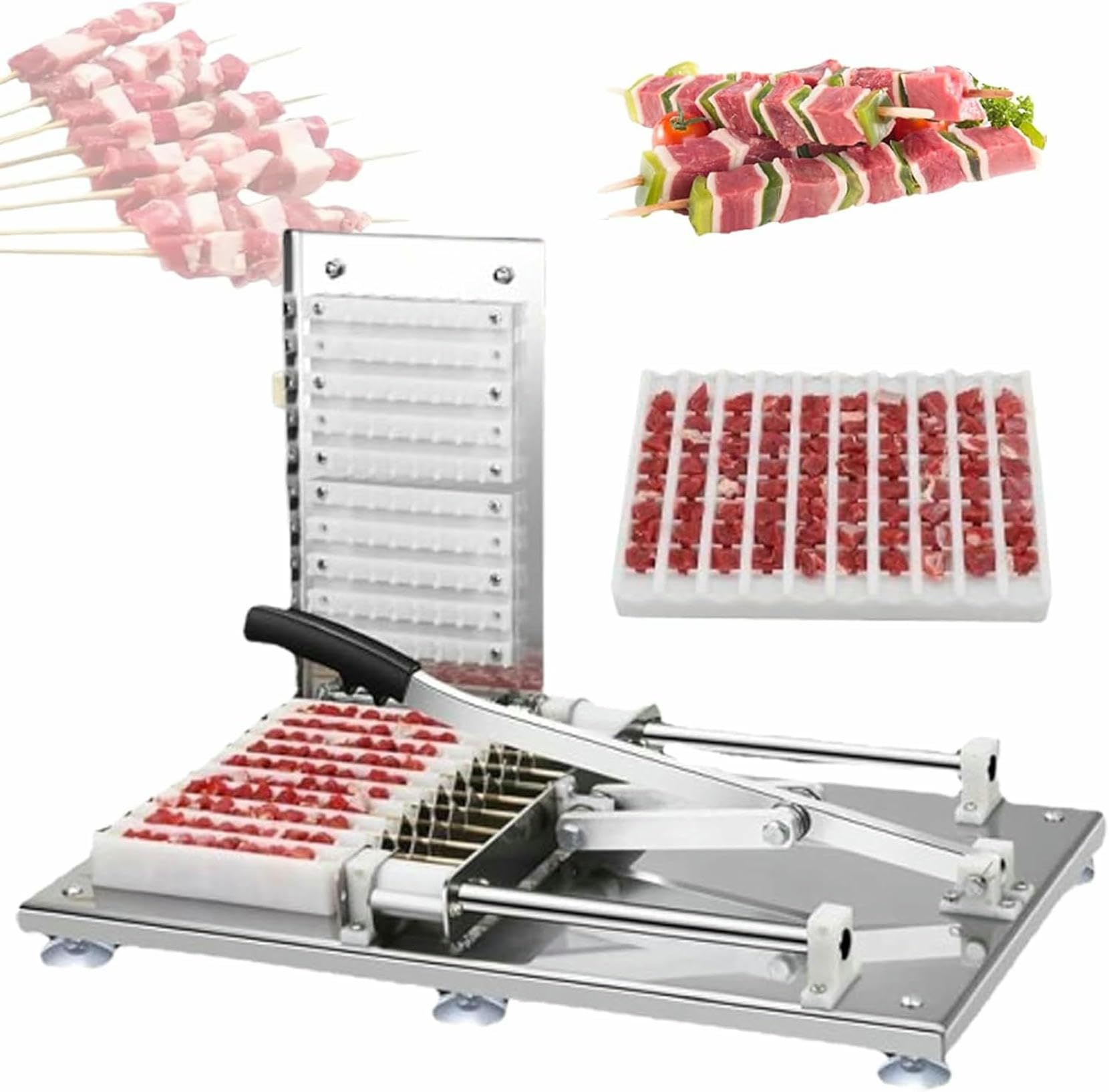 Macchina per Kebab in Acciaio Inossidabile, Produttore di Spiedini Multifunzionali A 10 Buche, 100 Spiedini in 5 Minuti, Include 2 Stampi per Le Feste del Barbecue