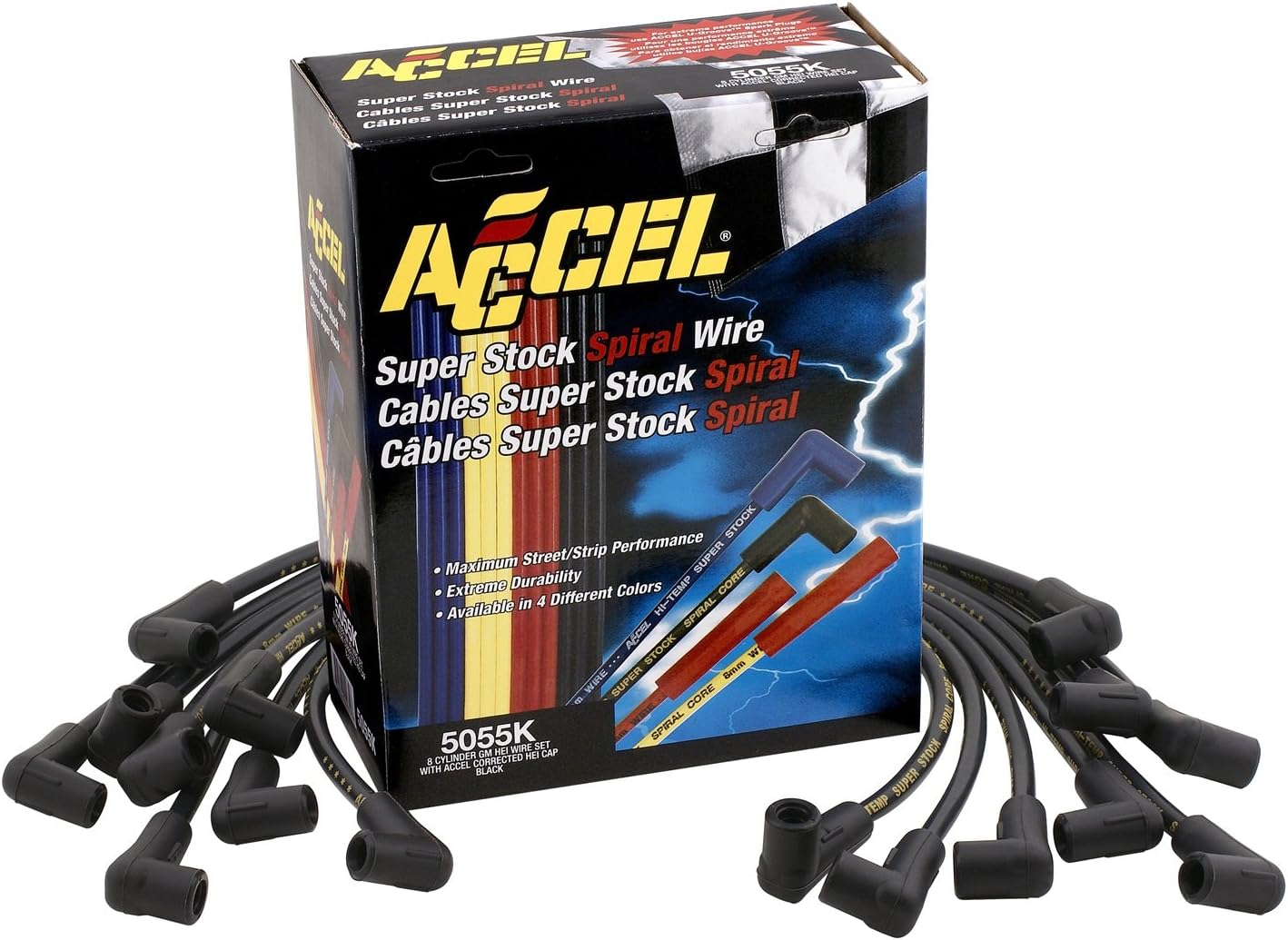 ACCEL 5055K: Spark Plug Wire Set, 8Mm Super Stock Spiral, Custom Fit, Black