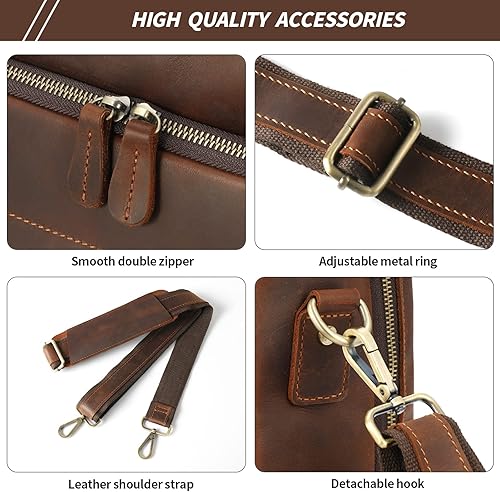 Miniatura 5 de Jack&Chris Maletín de cuero para hombres,Bolso de mensajero retro de viaje de negocios,Bolsa de trabajo grande para portátil de 15.6