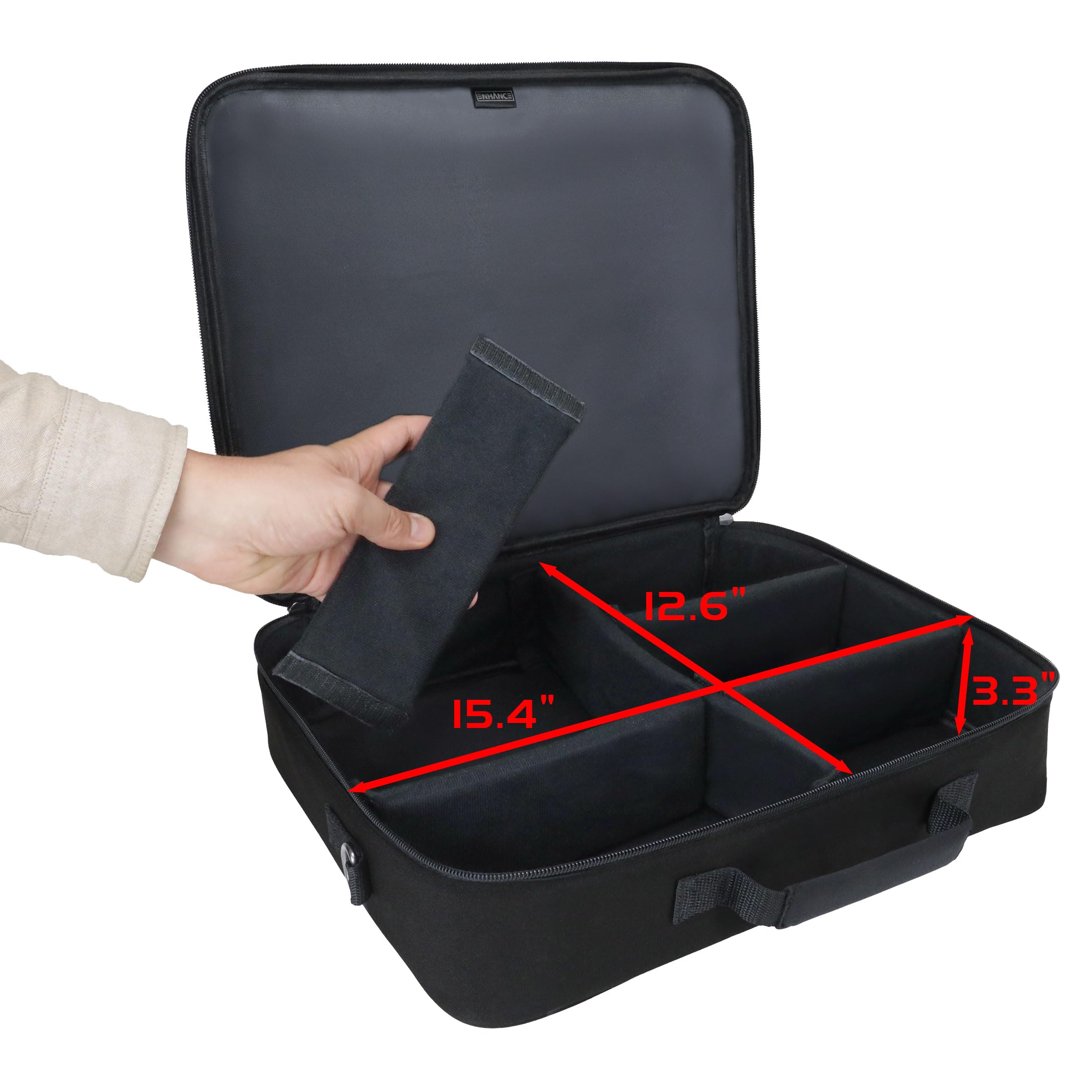 ENHANCE Bolsa TCG de Diseño - Bolsa de Hombro MTG con Divisores Personalizables y Bolsillo para Accesorios para Cajas de Mazos, Compatible con Magic The Gathering, Pokémon y Lorcana (Negro)