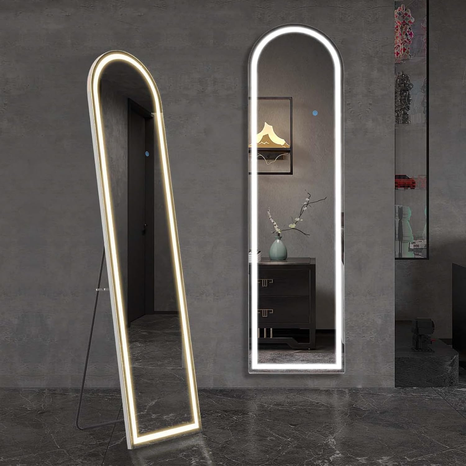 Hexago 16" x60 Arched Full Length LED Mirror Gold,Standing or Leaning Full Body Mirror with Aluminum Alloy Frame,Suitable for Bedroom or Cloakroom,Living Room
