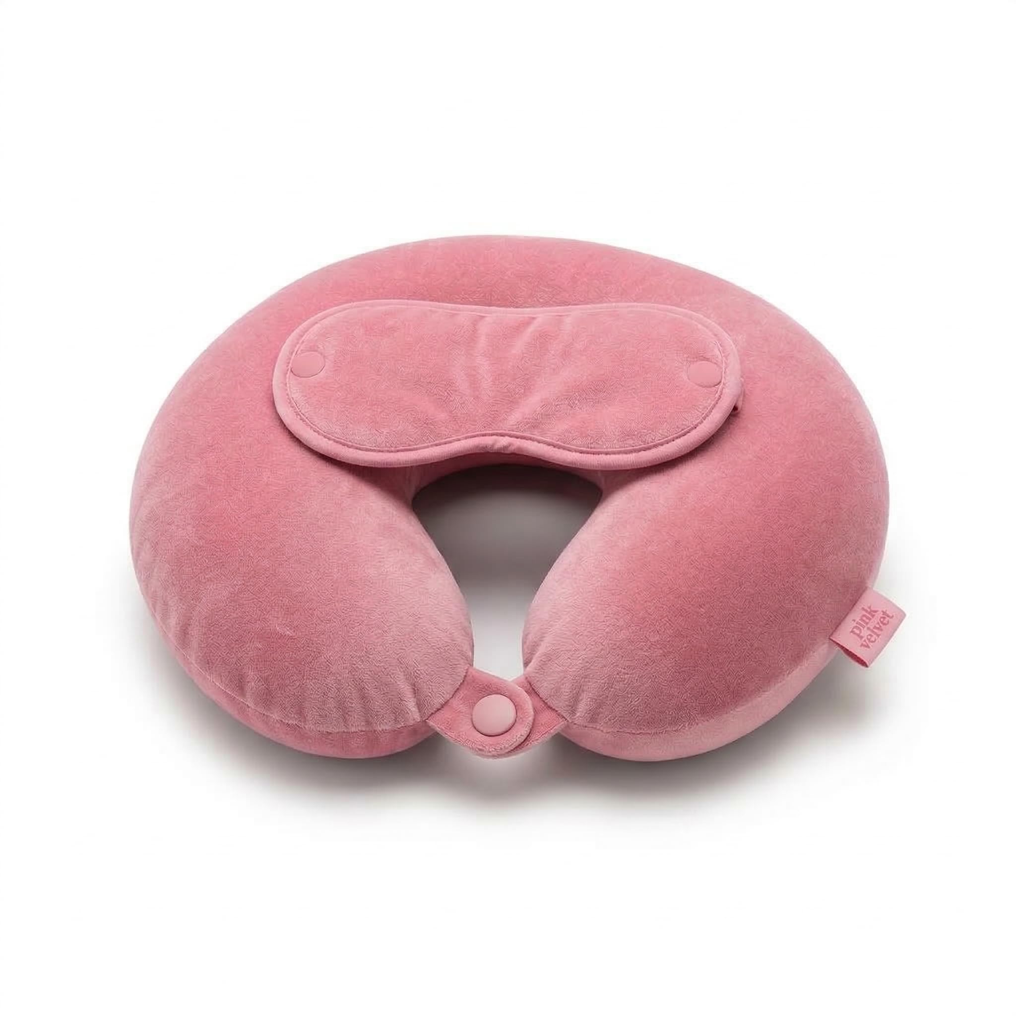 Pink Travel Neck Pillow with Button Closure & Eye Mask Set | Soft Fiber Filled U-Shape Head & Neck Support Cushion for Airplane, Car & Office Use | Button Closure (Pink)-image-37