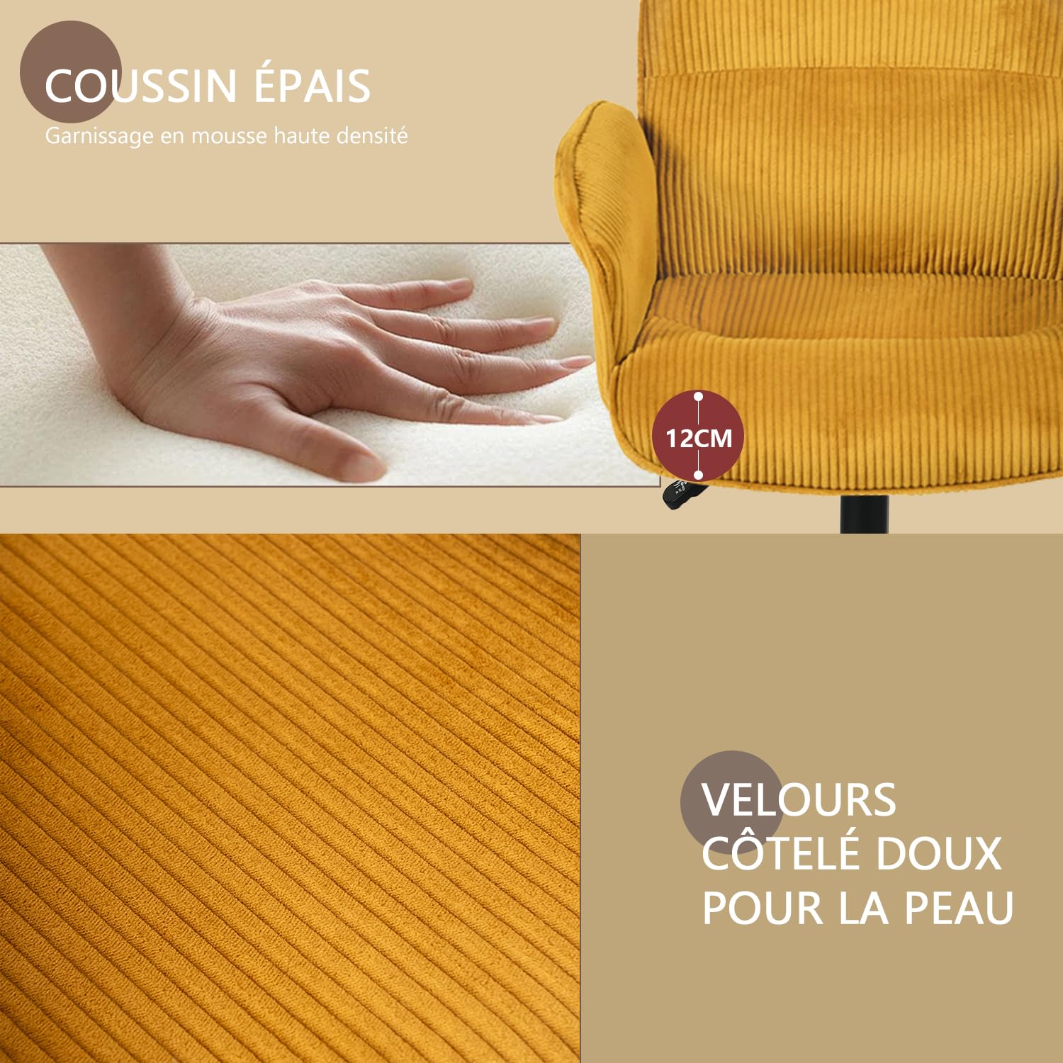 Fauteuil De Bureau Chaise De Coiffeuse Ergonomique Siège Pivotant