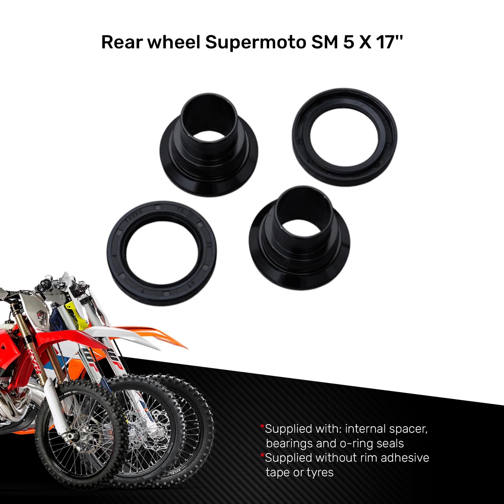 avdb -moto felga/szprychy, koło tylne 15" x 17" kompatybilne z KTM SX 300 2023-2024, SXF 250 2023-2024, SXF 350 2023-2024, HUSQVARNA FC 450 2023-2024, GAS EX 250 EX 252024-X Supermoto (pomarańczowy)