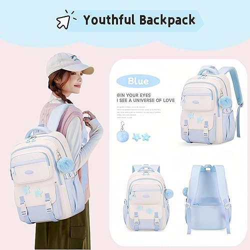 Miniatura 2 de Mochila para niñas para la escuela, mochilas escolares con capacidad para estudiantes, mochila escolar casual tipo daypack, A08-azul, Mochilas