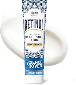 LilyAna Naturals Creme facial de retinol antienvelhecimento para mulheres – Creme de rugas e pescoço para firmar, hidratante de retinol para rosto com ácido hialurônico, creme noturno hidratante para
