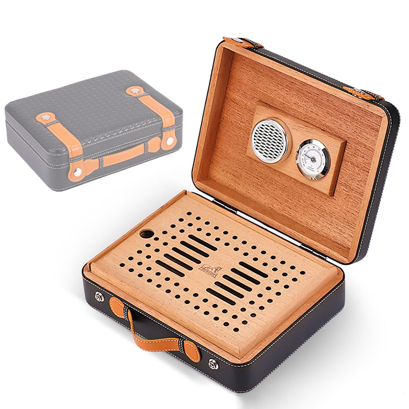 Cave a Cigare Portable, Ave Cigare, Humidificateur Cigare, Cave à Cigares en Bois de Cèdre avec Hygromètre Numérique et Étagères Amovibles, Boîte à