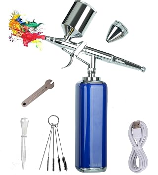 Cordless High-Pressure Airbrush Kit with Compressor Portable Mini Airbrush Gun with 0.3mm Nozzle for Barber, Nail Art, Model Painting, Makeup, Cake Decorating, Barber, Tattoo