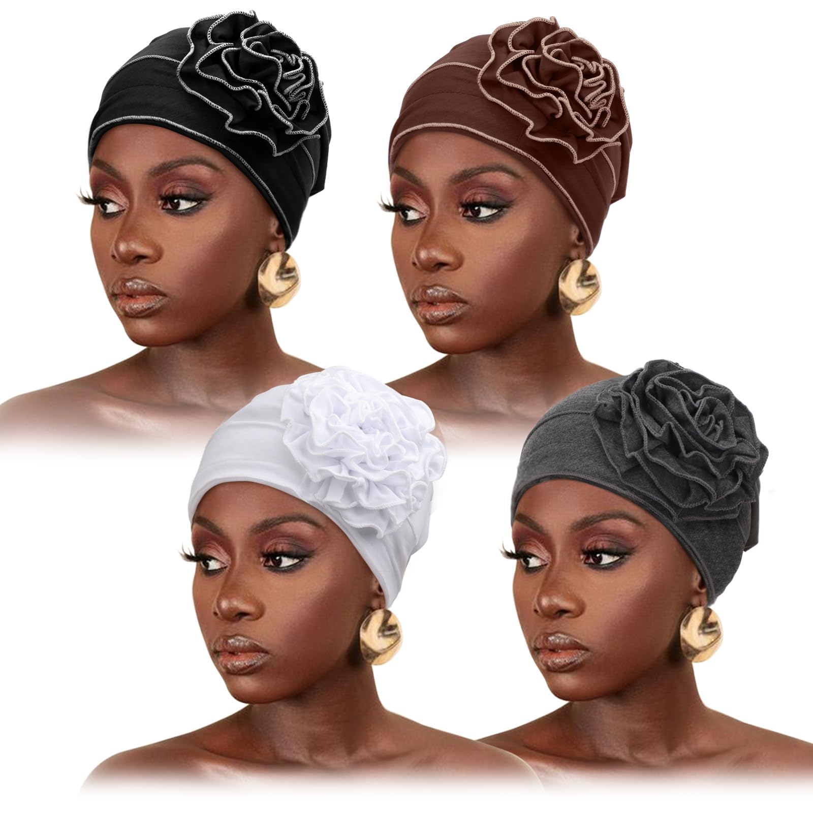 DRESHOW Chemo Turban Headwear Soft Cancer Headwrap Hat for Women Beanies Flowers Hair Loss Cap