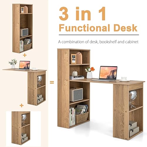 Miniatura 6 de GRAFFY - Escritorio para computadora con 6 estantes de almacenamiento, estación de trabajo reversible de 48 pulgadas con estantería y soporte para