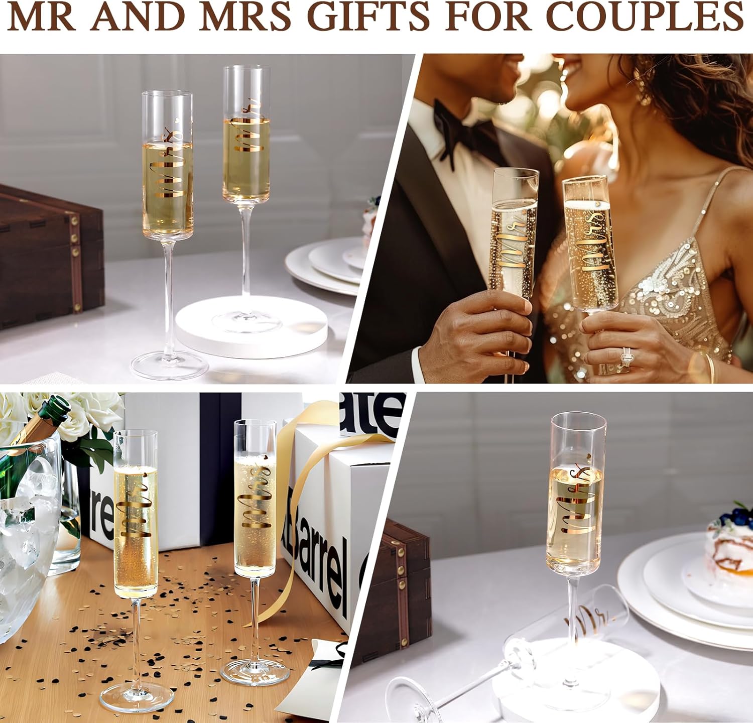 Physkoa Engagement Gifts for Couples-Toasting Mr and Mrs Champagne Glasses with Keepsake Box– Bride and Groom Champagne Flutes for Wedding Engagement Bridal Shower - Image 2