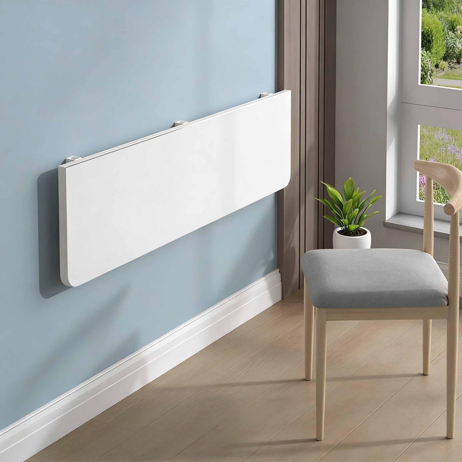 GDMDPTE Folding Wall-Mounted Table for Small Spaces Versatile Laundry & Workbench Heavy-Duty Brackets for Stability Portable & Space-Saving Design (White 120x30CM)