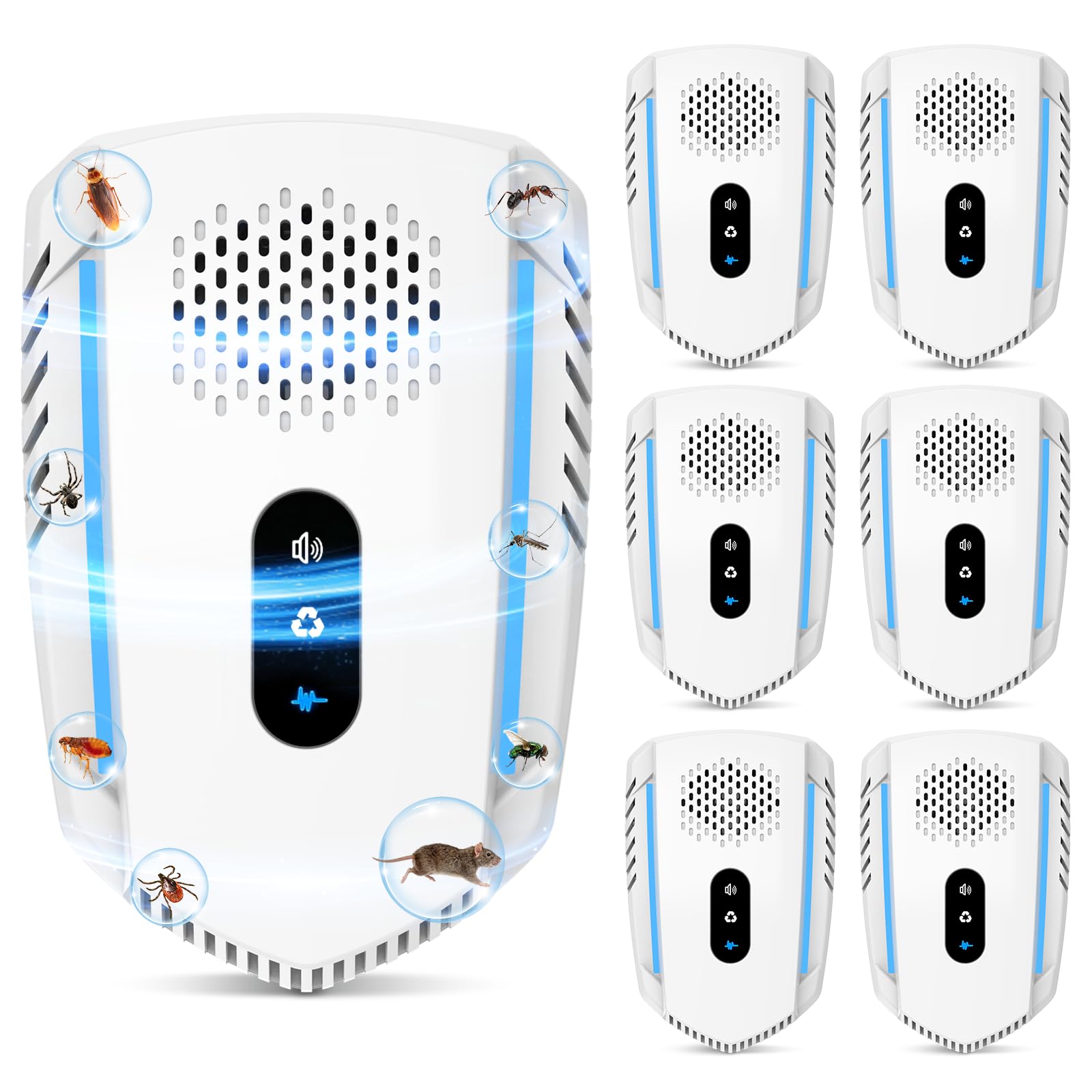 Siyuio 2026 Upgraded 6‑Pack Ultrasonic Pest Repeller – 3 Modes, Plug‑in Design, Safe & Effective Protection Against Mice, Rats, Roaches, Mosquitoes, Ants, Spiders, and More