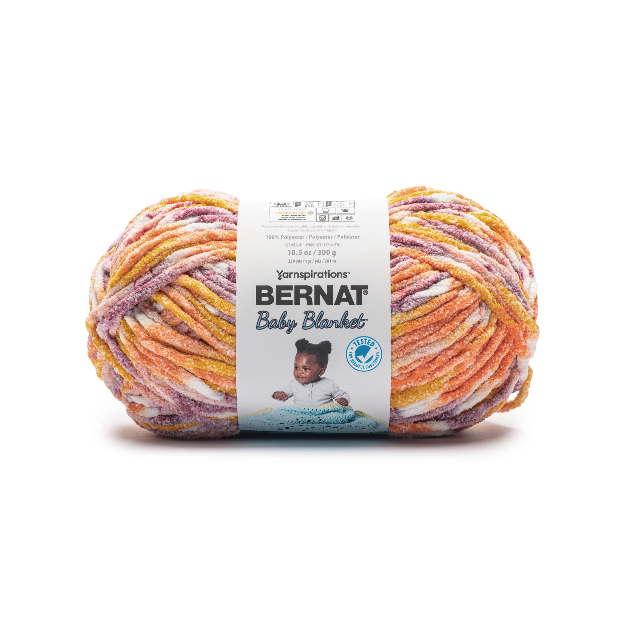 Bernat Baby Blanket Sunset Yarn - 1 Pack of 300g/10.5oz - 100% Polyester - #6 Super Bulky - 201m/220Yards - for Knitting, Crochet and Amigurumi