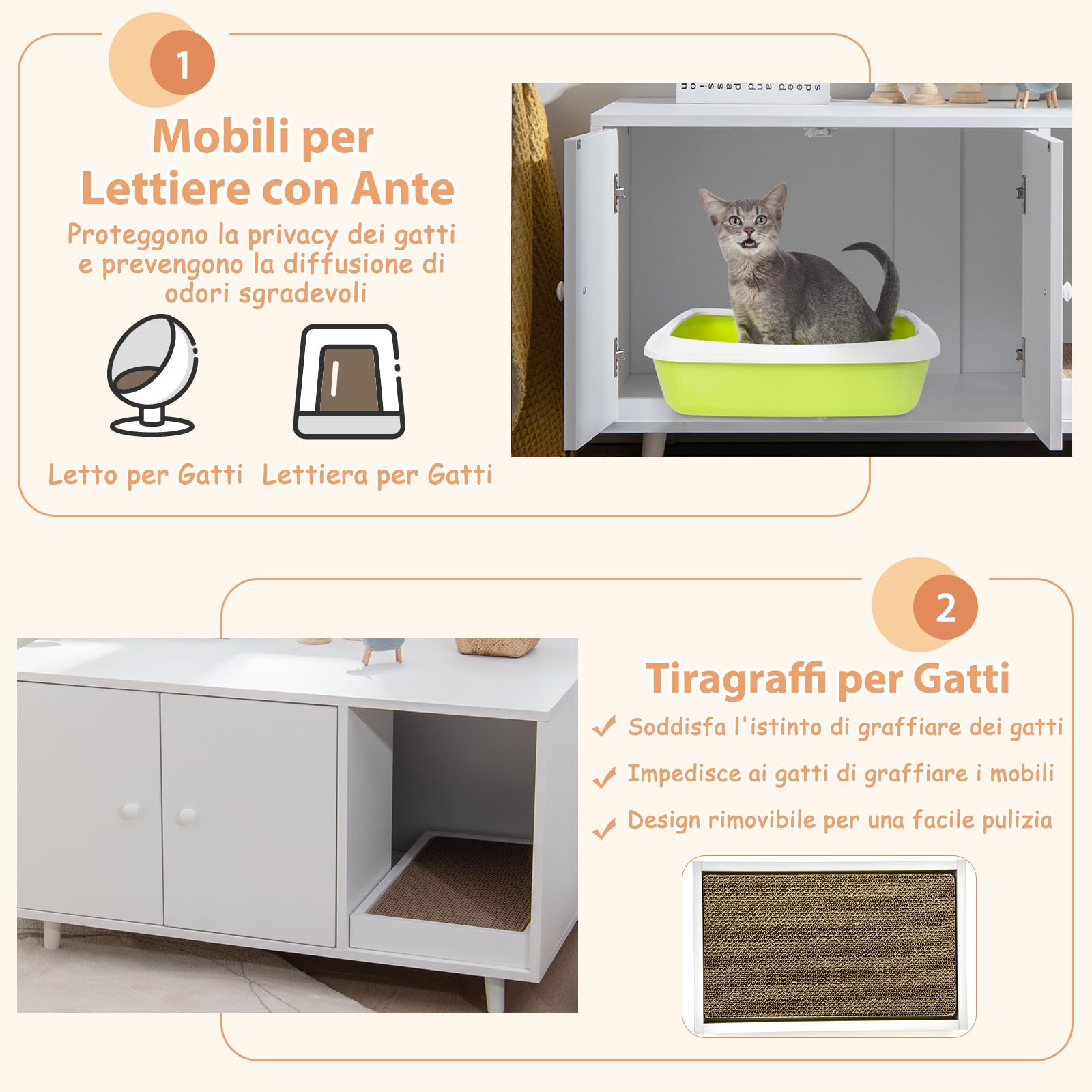 COSTWAY Mobile Lettiera per Gatti 90 x 50 x 50 cm, Bianco