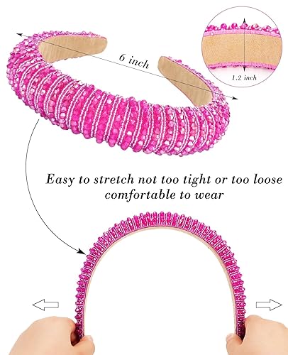 Vista 11 de Wecoe Diadema negra para mujer, diadema de diamantes de imitación de moda, diadema acolchada, diadema de diamantes brillantes con cuentas