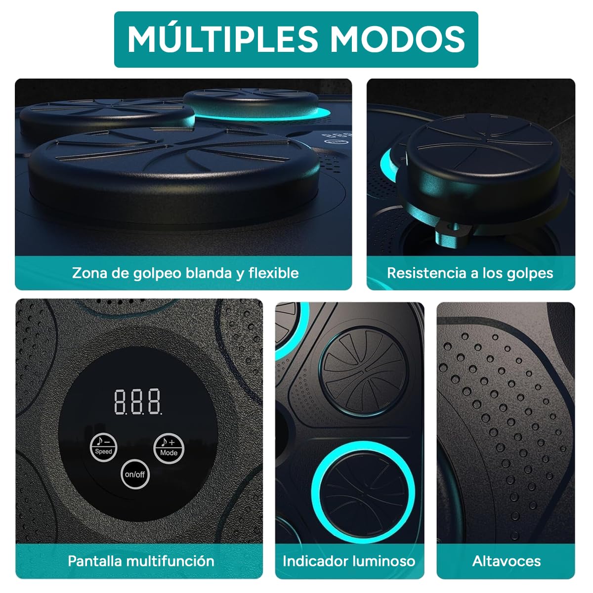 Maquina Boxeo Musical Pared 9 Velocidades, Fácil Instalación Sin Taladros, Conexión Bluetooth, Recuento de Golpes, Luces al Ritmo de la Música, Incluye Guantes