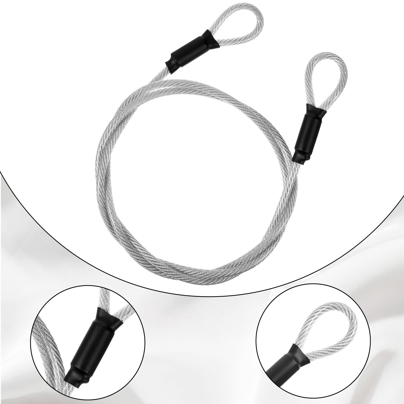 Security Steel Cable Coated Double Loop Cable Lock Luggage Lock Wire Rope 5mm x 1.2m Safety Wire Rope Flexible Security Cables Locks Braided Steel Lanyard Chains for Outdoor Gate Locks Bike Padlock - Image 3