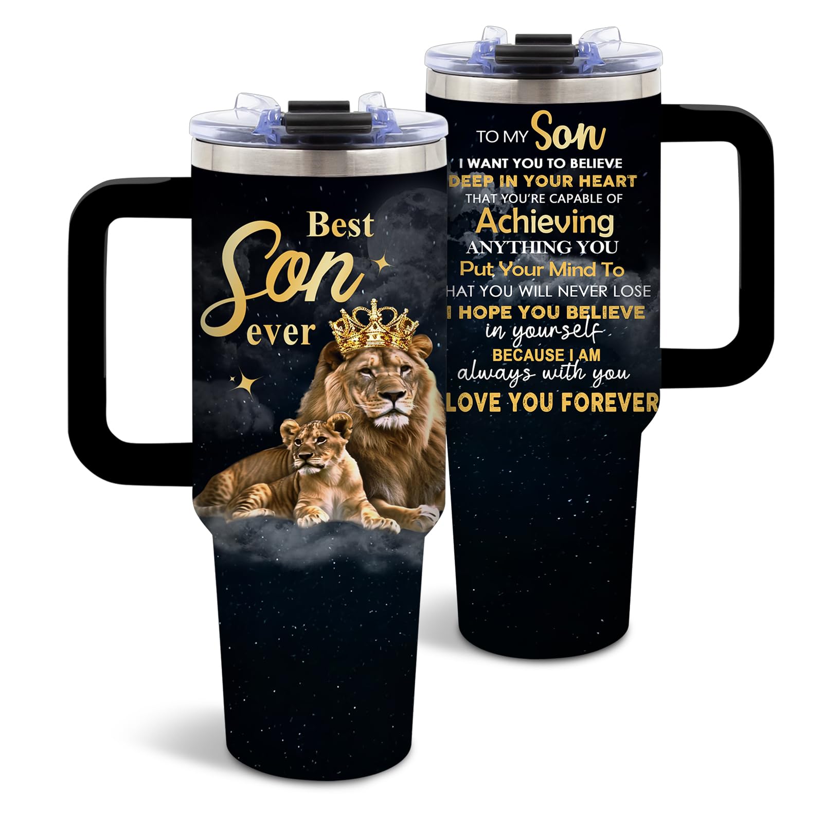 DUUV Gifts for Son, To My Son Birthday Tumbler from Mom Dad, Best Sons Ever Tumbler 40 Oz with Handle and Straw, Christmas Thanksgiving Birthday Gift