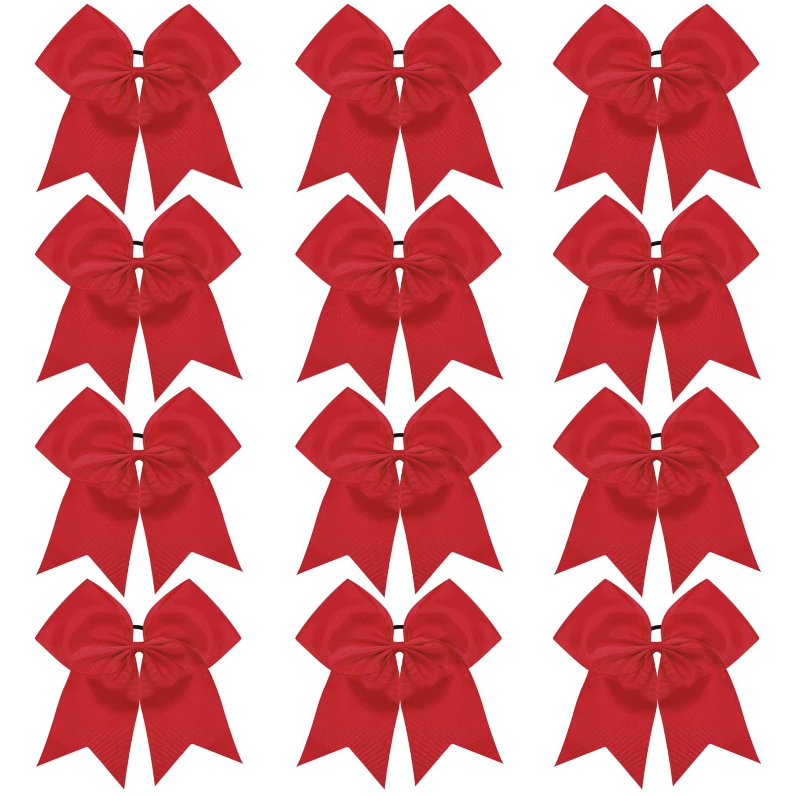 12pcs Big Bow Hair Tie 8 Inch Grosgrain Ribbon Cheerleader Bows with Elastic Bands Ponytail Holder for School College Sports Cheerleading (Red)