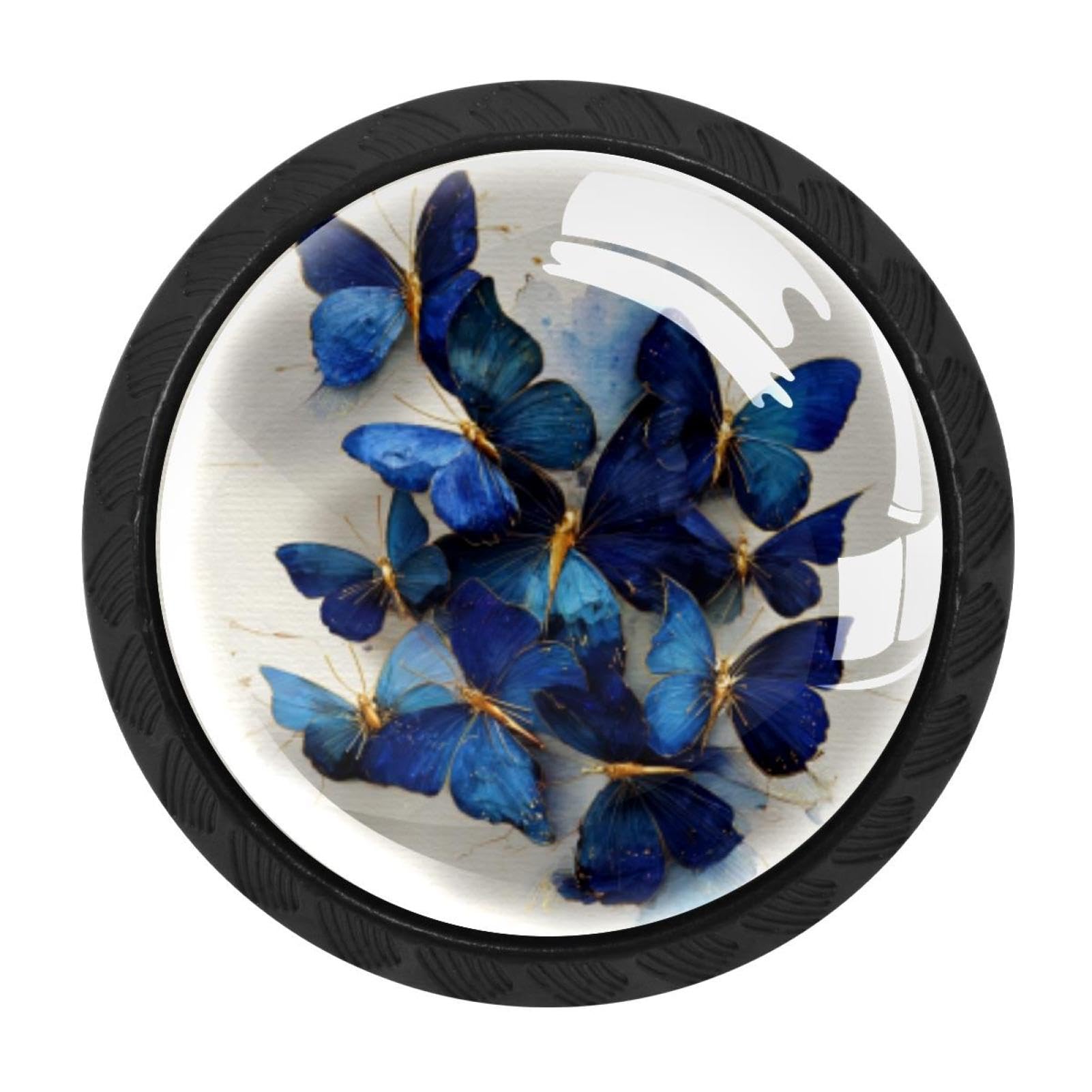 CHENZZZZ 4 Pieces Blue Butterflies Drawer Knobs, 35mm Black Cabinet Knobs, Drawer Pulls and Knobs, Dresser Drawer Knobs, Cabinet Hardware Kitchen Cabinet Knobs