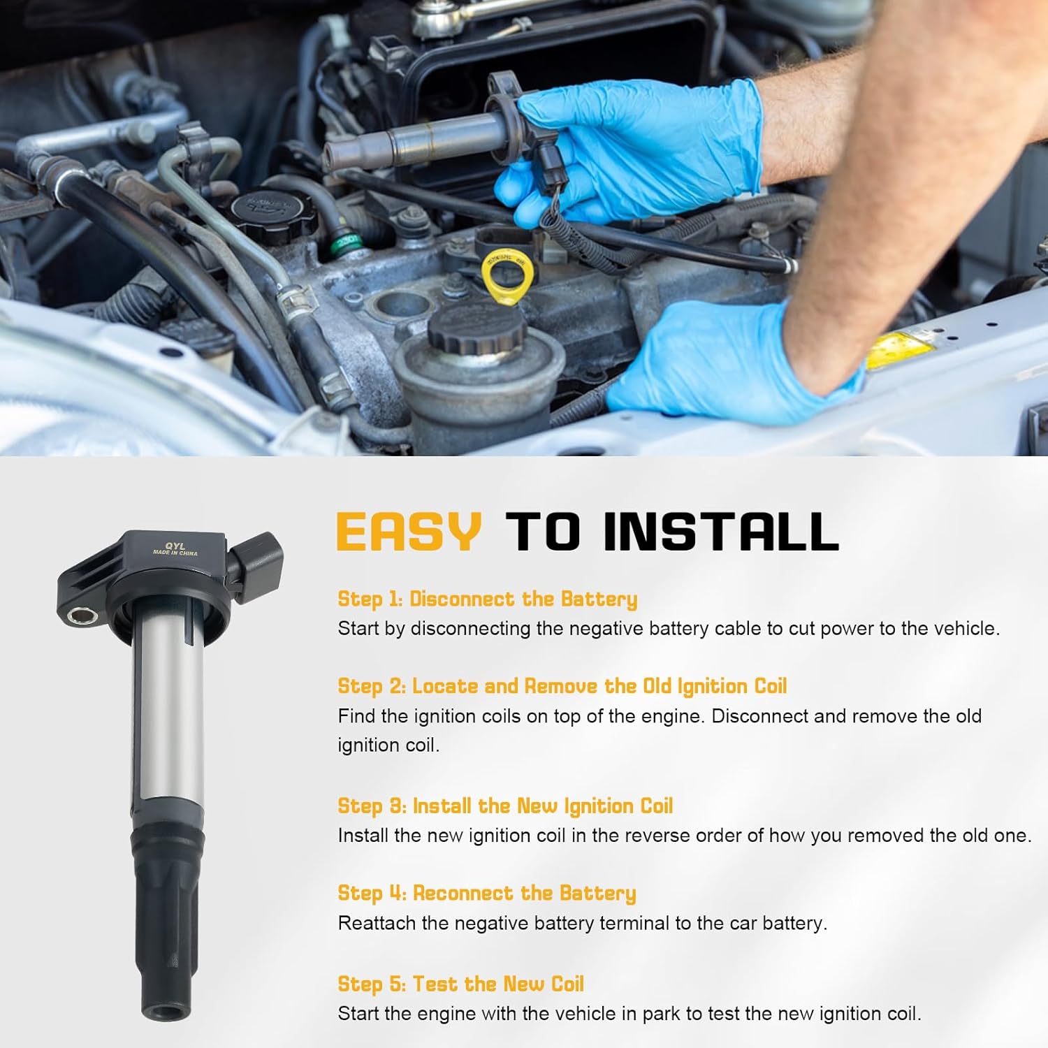 QYL Set of 6 Ignition Coil Pack for 3.5L V6 Toyota Sienna Avalon Camry Highlander Rav4 Venza Lexus RX350 IS350 ES350 2007 2008 2009 2010 2011 2012 2013 2014 2015 OE# 90919-A2007, UF487 C1601