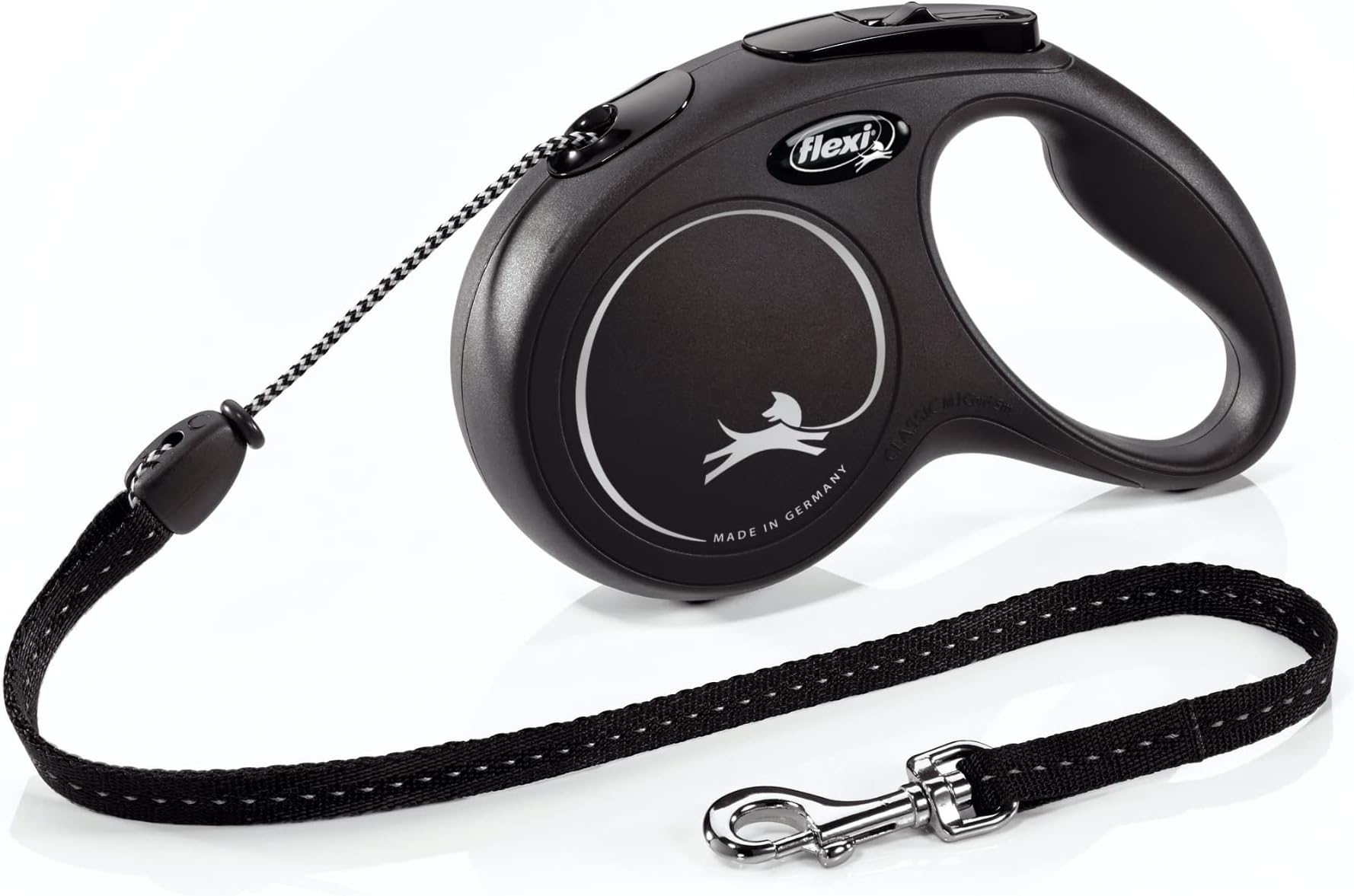 FLEXI® New Classic Retractable Dog Leash (Cord), Ergonomic, Durable and Tangle Free Pet Walking Leash for Dogs Up to 44 lbs, 16 ft, Medium, Black
