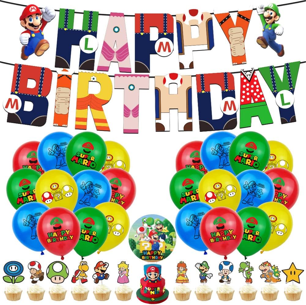 スーパーマリオ 誕生日 飾りパーティー 風船セットマリオ ルイージ 可愛い バルーン 飾り バナー アニメ キャラクター ケーキトッパー 風船 子供の日 男の子 女の子 サプライズ 幼稚園 パーティー イベント 装飾 記念日 Happy Birthday 誕生日装飾品 3種類のもの 新しい到着