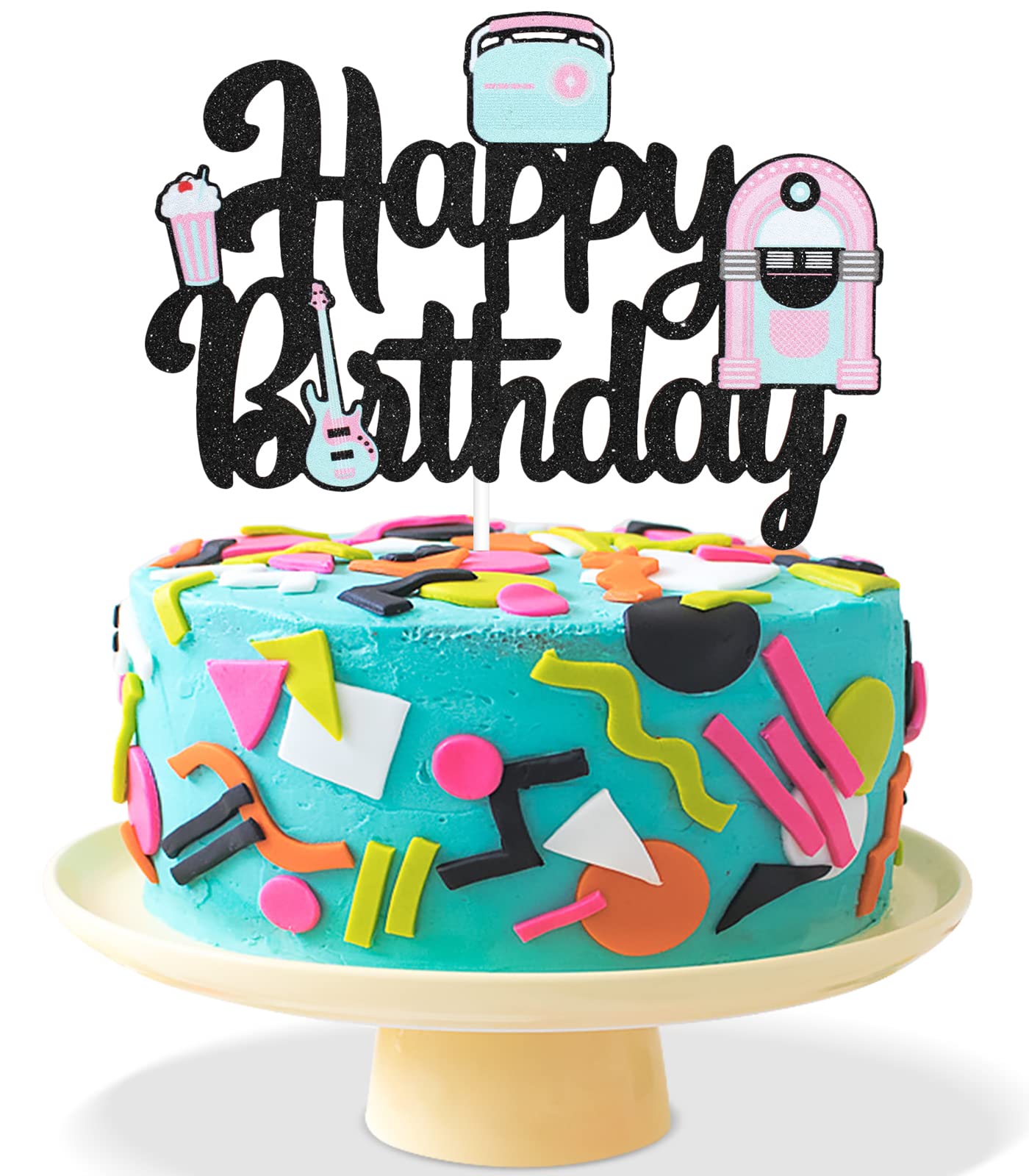 Retro 50er Jahre Happy Birthday Kuchendekoration – Rock’n’Roll Kuchen-Picks Für Die Mottoparty