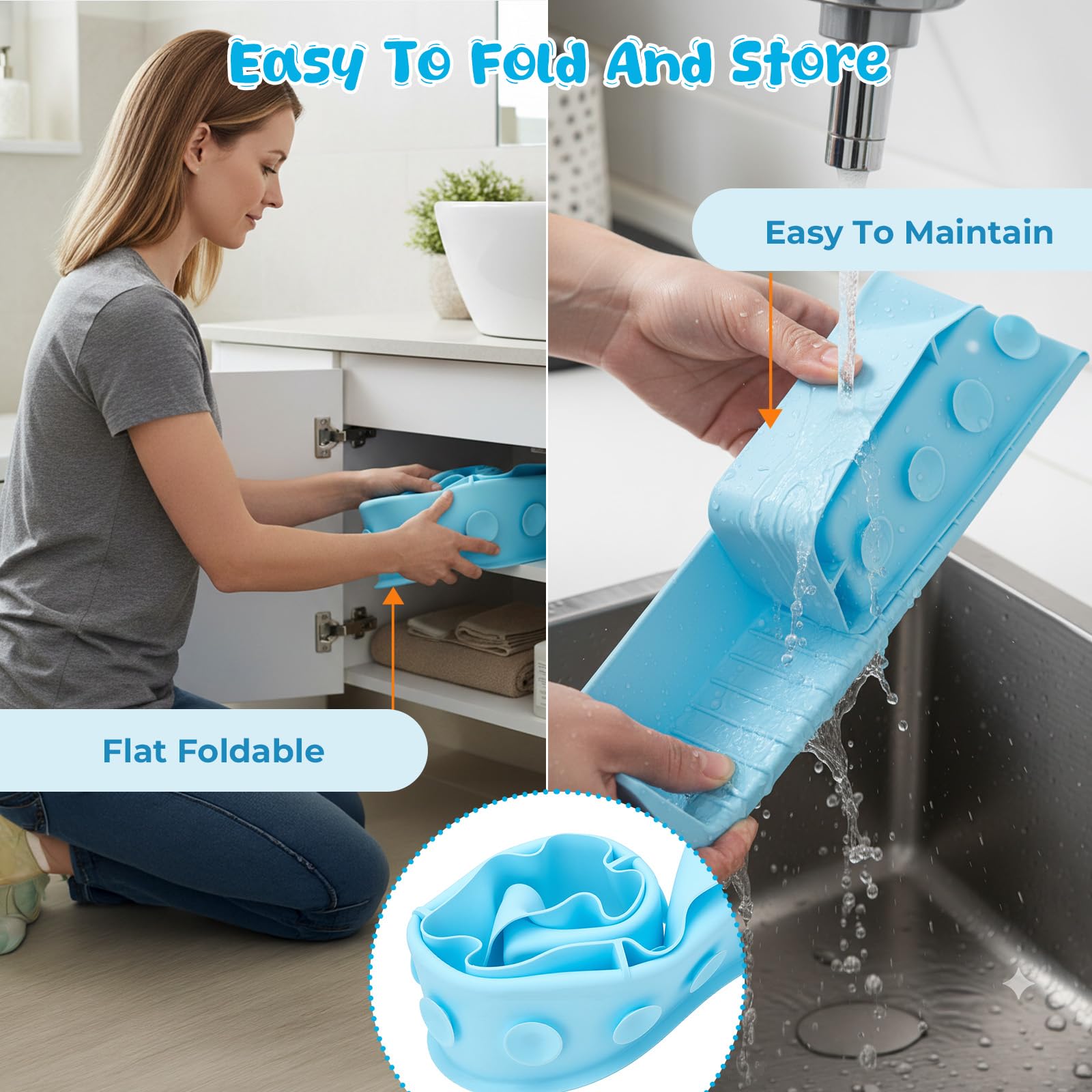 Pare-éclaboussures pour Baignoire Enfants, silicone Pare-éclaboussures avec Ventouses Pare-éclaboussures pour Baignoire Rangement pour Jouets Bain Prévient les éclaboussures Dans la Salle Bain