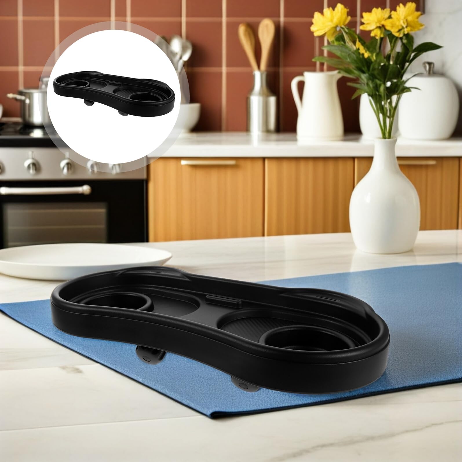 Plateau à Goûter pour Poussette, Grand Format, Abs Noir | Installation Stable, Surface Élargie, pour Déplacements et Sorties, Accessoire Amovible avec Porte-gobelet
