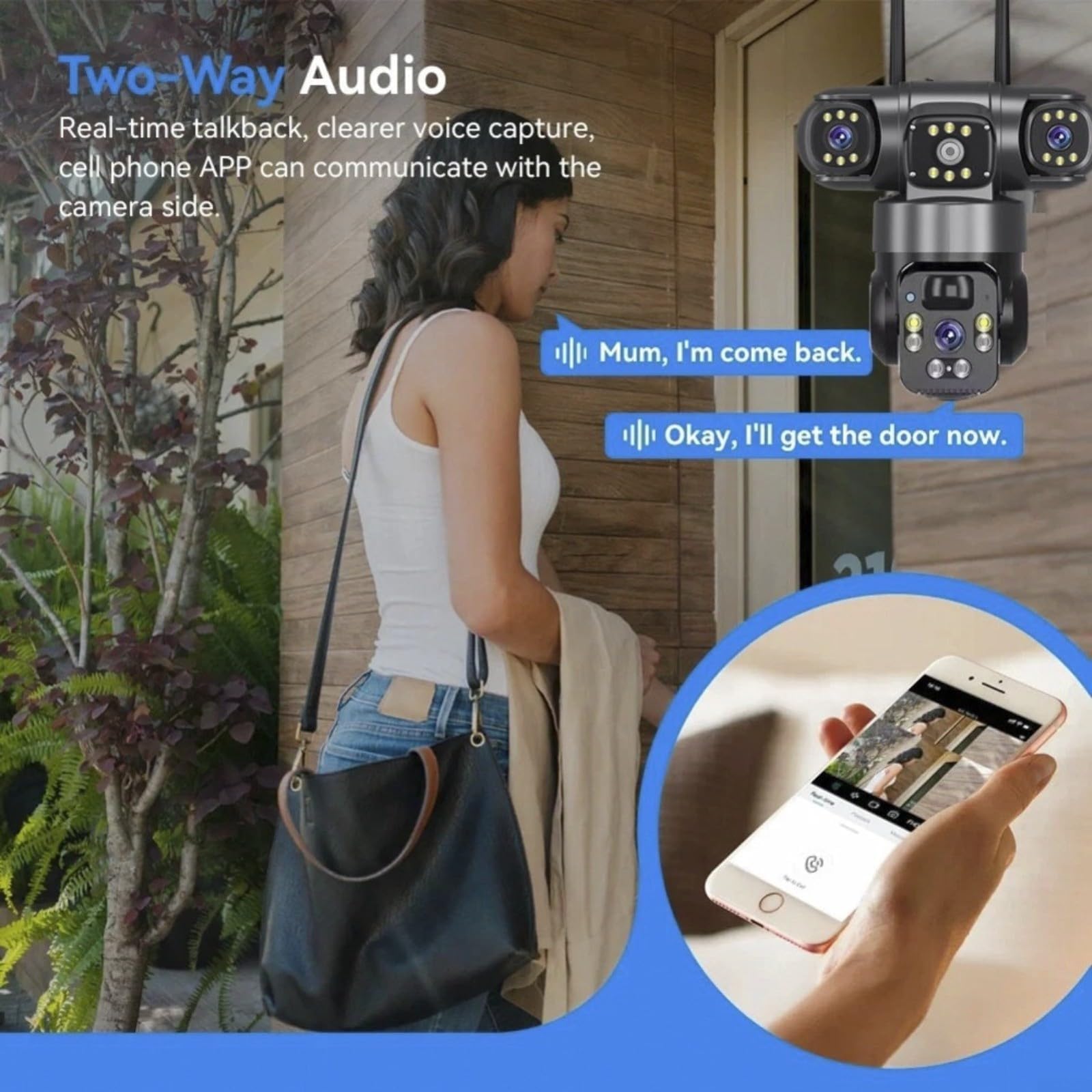 Telecamera di sicurezza solare 4K wireless per esterni, telecamera di sicurezza ad energia solare con vista a 360 gradi, WiFi 2,4G, impermeabile IP66, notturna a colori, avvisi di movimento