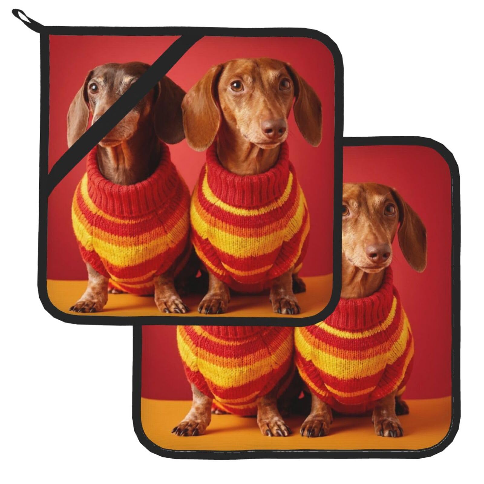 Pot Holder Set of 2 Heat Resistant Potholders Cute dachshund Pot Holders Non Slip Kitchen Trivets Cooking Hot Potholder Washable Oven Mitts Oven Hot Pads for Kitchen Baking BBQ