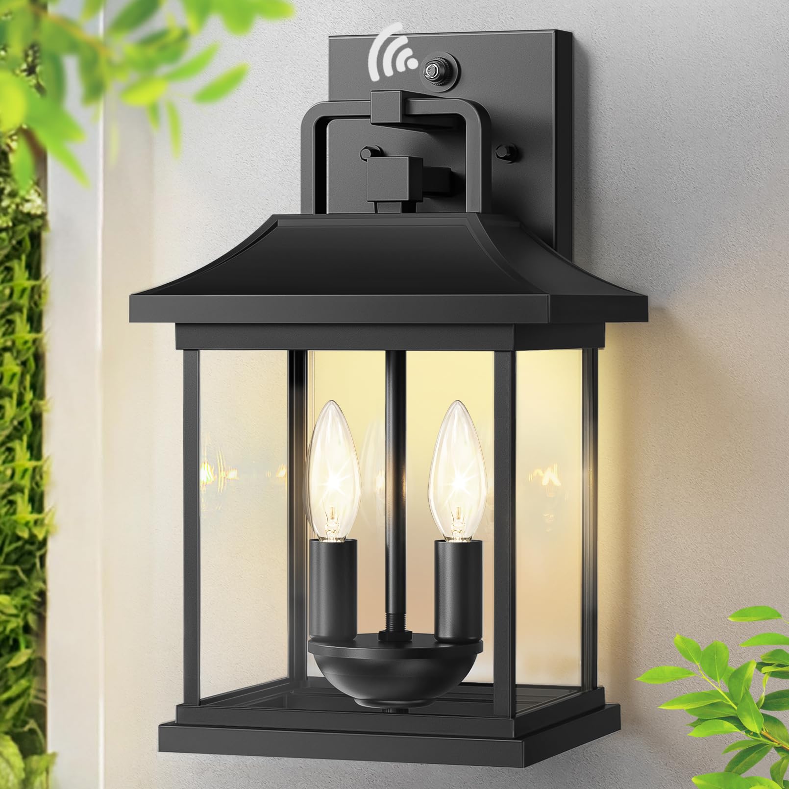 OYKYOHEI Large Outdoor Light Fixture - Black 2-Light Wall Sconce with Clear Glass,13" Dusk to Dawn Porch Lights Outdoor Waterproof Aluminum Exterior Lantern Outside Lighting for House