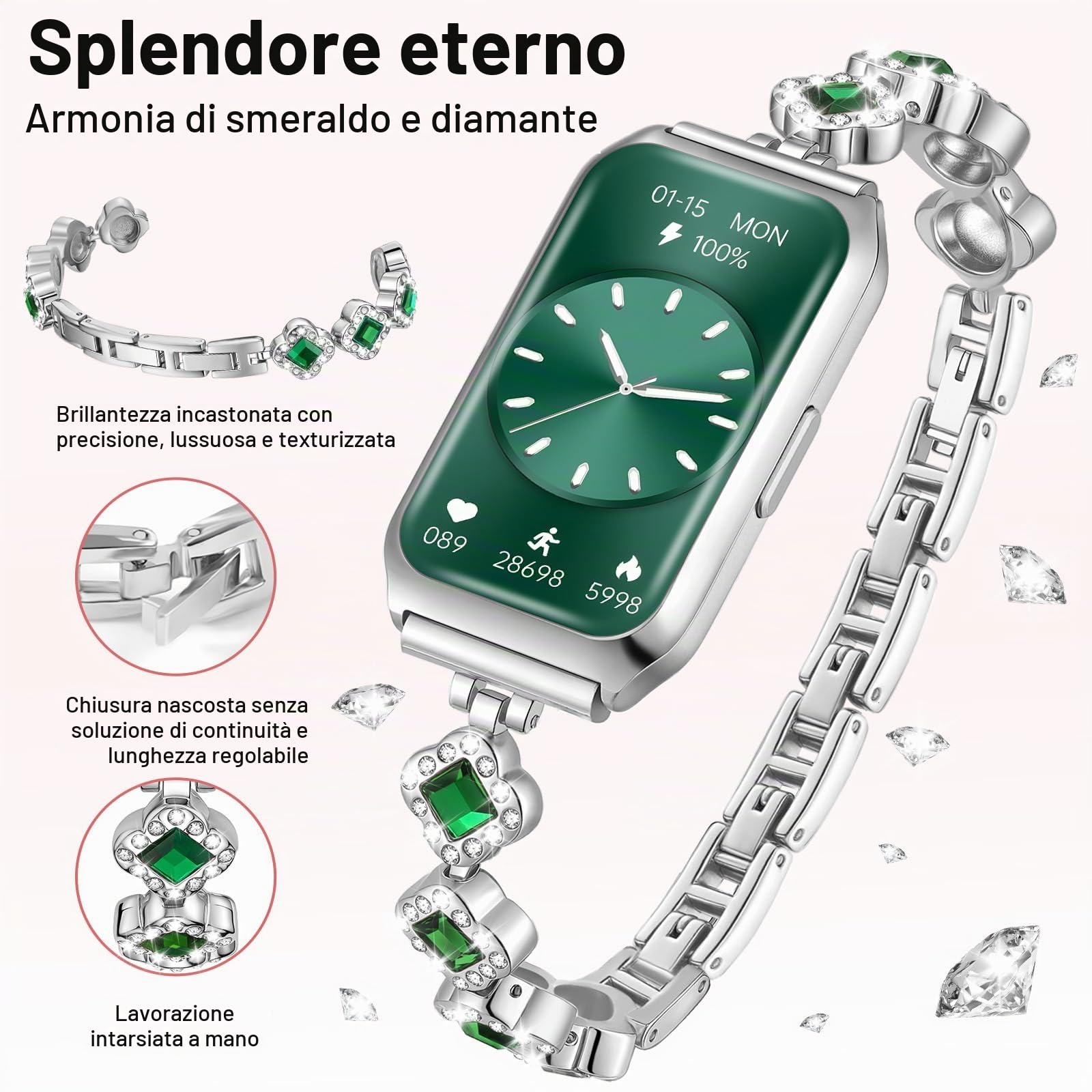 Smartwatch Donna, 1.47" Orologio Fitness Modalità Sport, Monitoraggio del Sonno Contapassi Cardio SpO2 Calorie Activity Tracker Impermeabile per Android iOS