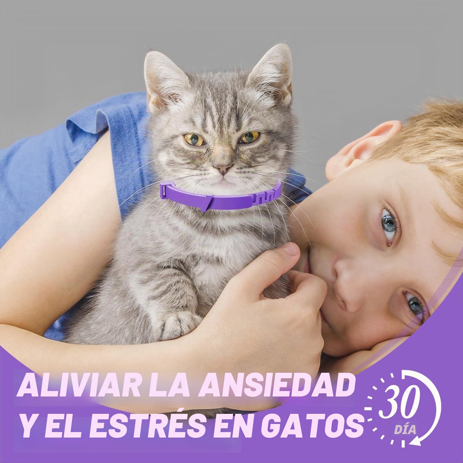 Collar calmante para gatos, 4 piezas, antiestrés con feromonas naturales – Lavanda y manzanilla, ajustable (hasta 38 cm), 30 días de efecto, para gatitos y gatos adultos
