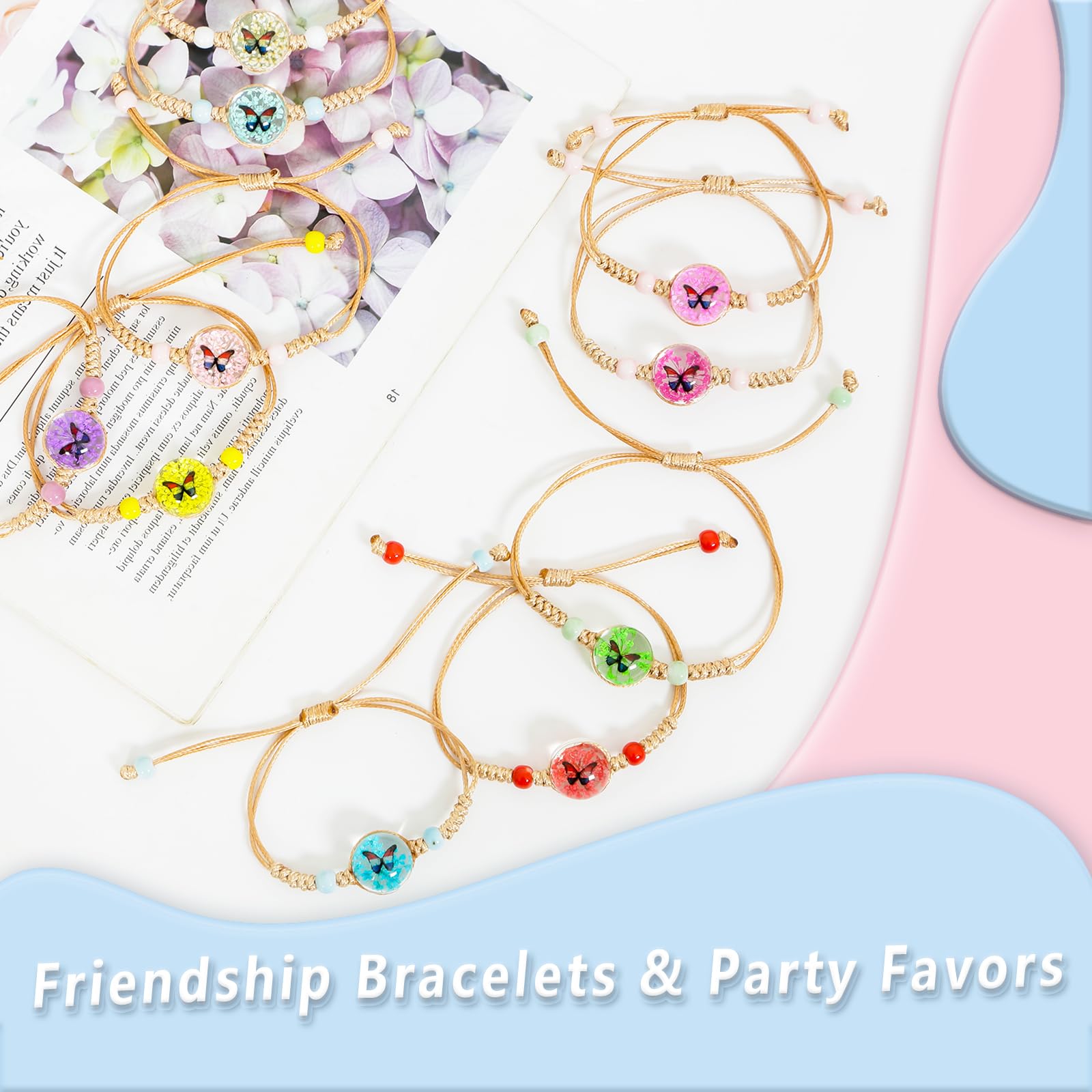 10 Bracciali Dell'Amicizia Per Bambini In Canapa – Regolabili, Con Fiori Secchi E Farfalle – Idee Regalo Compleanno