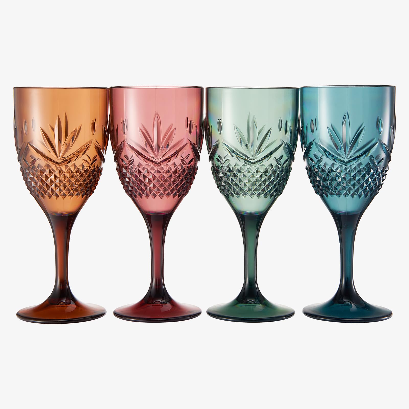 Bruchsichere Weingläser mit Tritan-Stiel, wiederverschließbar, 4er-Set, gedeckte Farben, Kristallglas, ähnlich, Kristall-Acryl-Trinkgeschirr, wiederverwendbar, unzerbrechlich, BPA-freier Kunststoff,