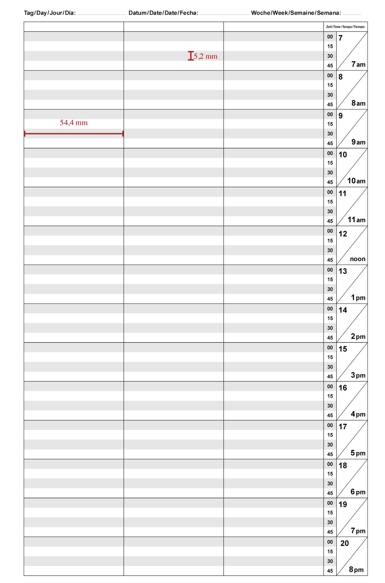 Agenda para peluquería con 1 – 10 empleados, ritmo de 15/30 minutos, para 306 días, registro libre 3 Mitarbeiter 15 Minuten Taktung