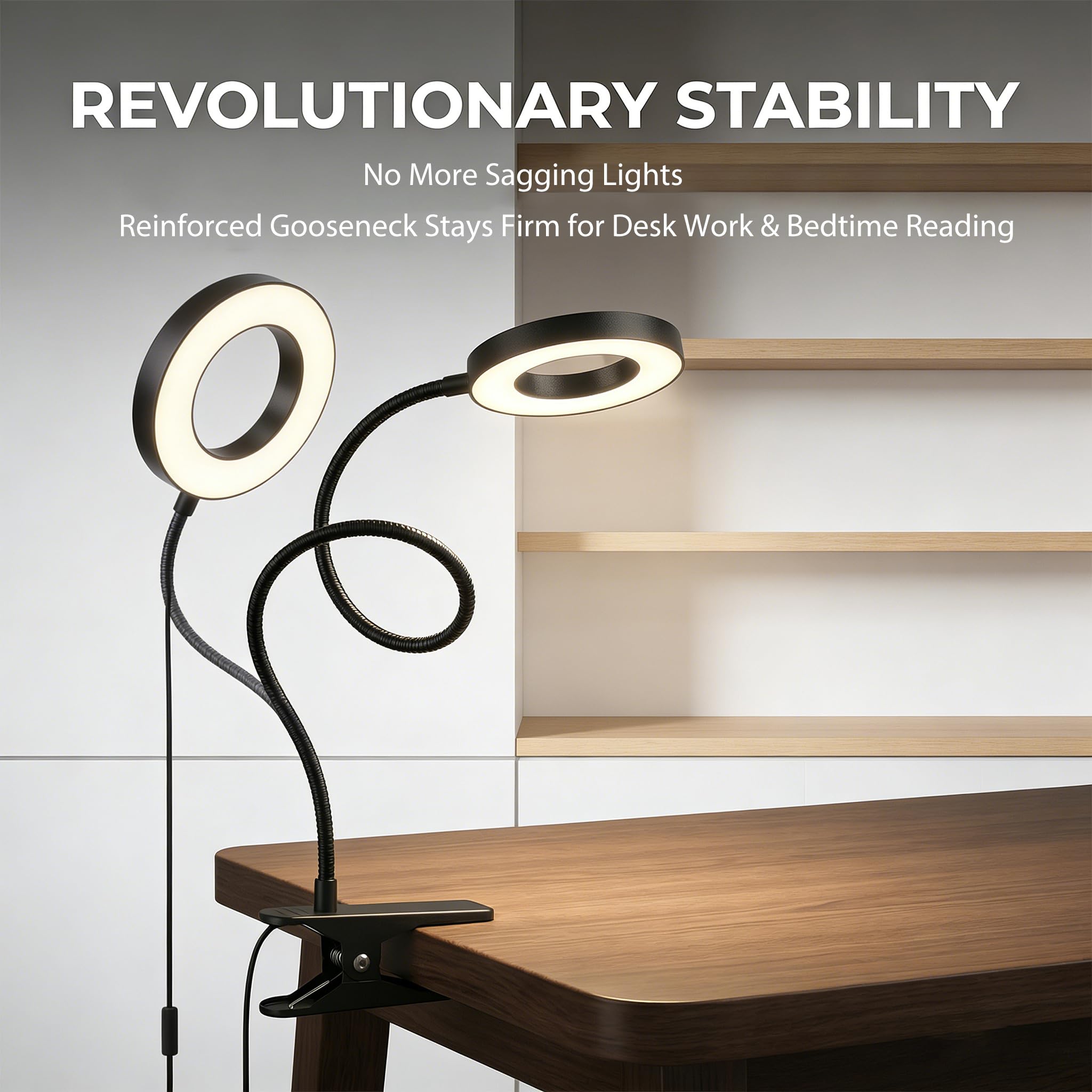 Sunny Power Lámpara de escritorio, [3 modos de color y 10 brillo] Luz de lectura LED con abrazadera, luz de libro de brazo flexible de silicona para niños, libro de lectura en la cama por la noche
