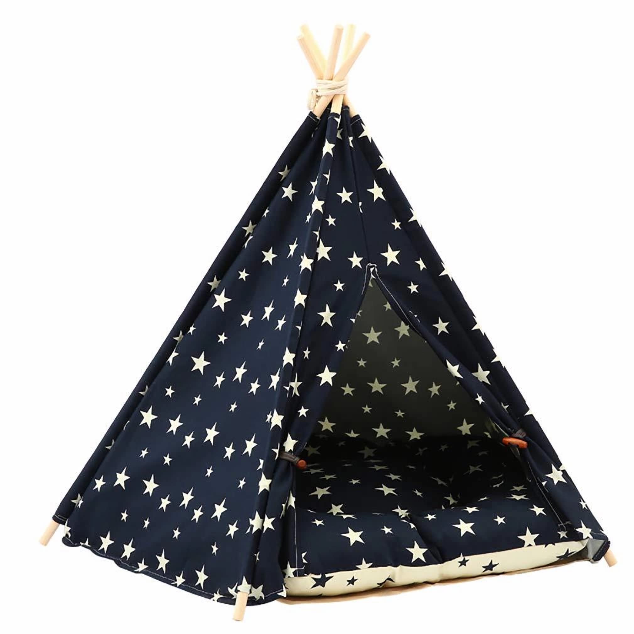 SEOUGEE Tienda de campaña para perros y gatos, lavable y extraíble, lona de algodón, cama para perros y gatos, con cojín, interior y exterior, caseta para mascotas y casa de juegos, portátil y