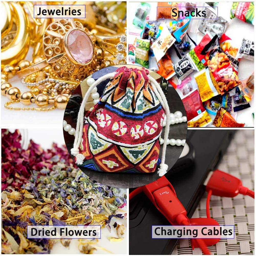 50 Stück Ethnische Art Jutesäckchen Jutebeutel mit Tunnelzug Schmuckbeutel Geschenksäckchen Wiederverwendbare Schmuck Säckchen für Schmuck Hochzeit Party Feiern Weihnachten DIY Handwerk