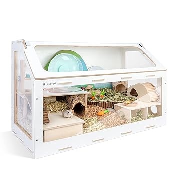 Niteangel Vista Hamster Cage W/ Oblique Opening Cage Door - MDF Aspen Small Animal Cage for Syrian Dwarf Hamsters Degus Mice or Other Similar-Sized Pets (Small - 32.9 x 17.2 x 21.1 inches, White)