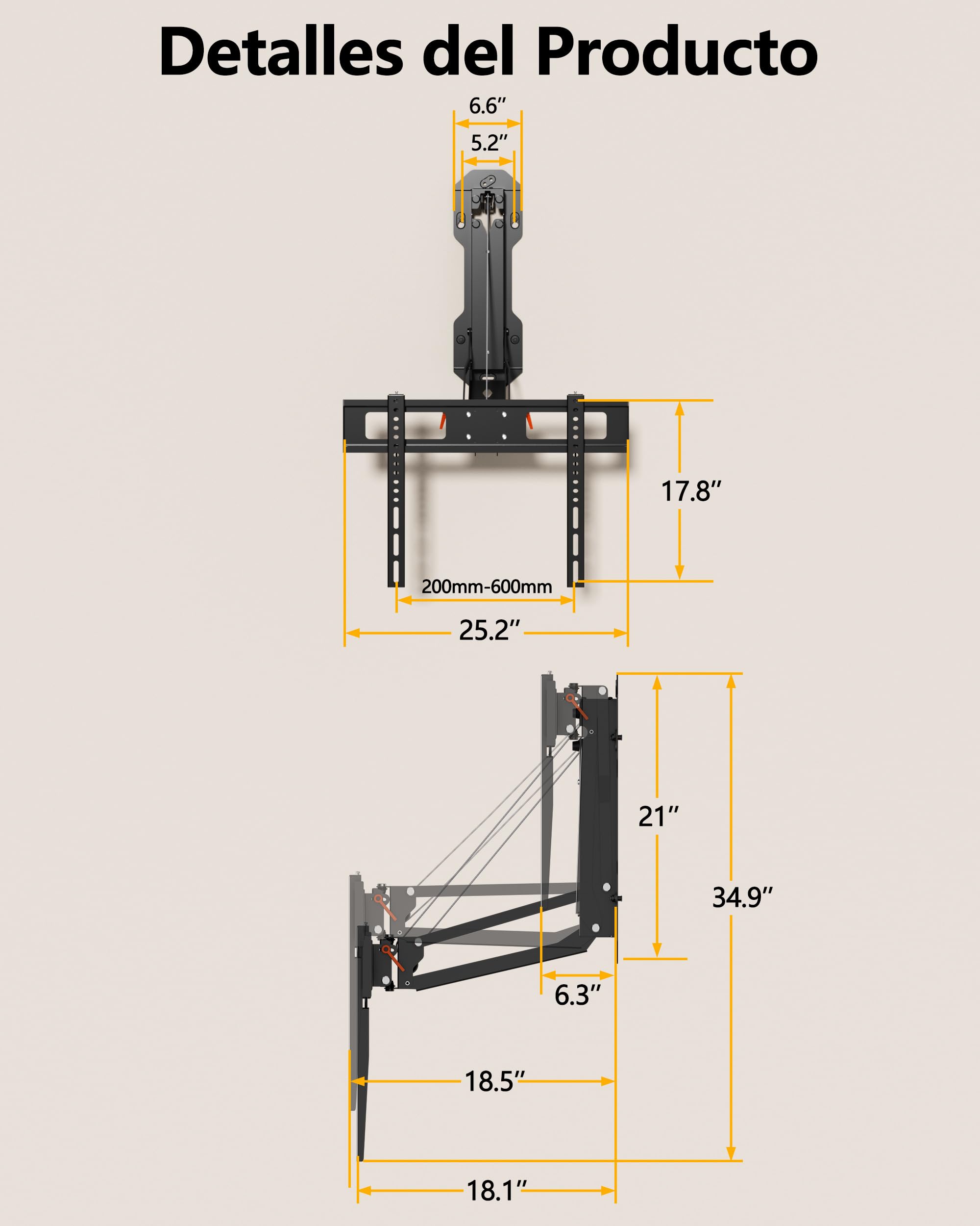 FORGING Mount Soporte de Pared Eléctrico para TV de 32-85", hasta 40 kg | Altura Ajustable con Mando a Distancia, Inclinable y Giratorio, Soporte de Montaje Abatible Eléctrico, Max VESA 600×400mm