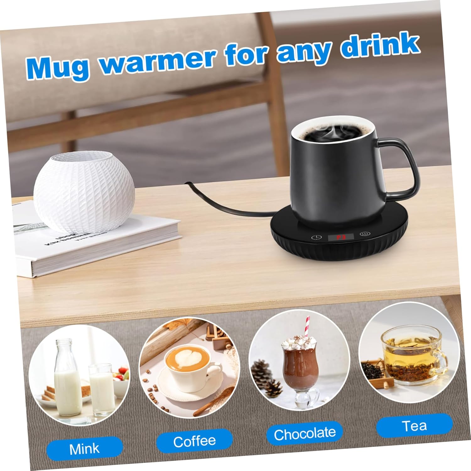 IMIKEYA 55°C Electric Coffee Mug Warmer Temperature Control Ceramic Base Heating Coaster for Desktop Reusable Beverage Warmer for Tea Milk and Cocoa