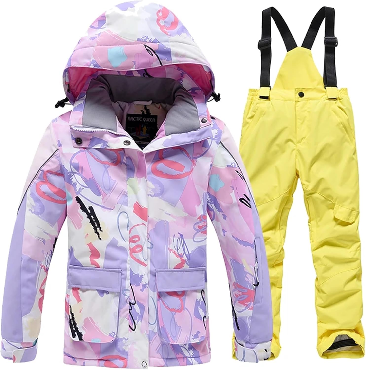 Snowsuits Winter Ski Suits Children's Snow Suit Wear Outdoor Waterproof Warm Costume Winter Snowboarding Skiing Jackets and Strap Pants for Boys and Girls Outdoor Clothing Ski Suits (Color : Jacket P