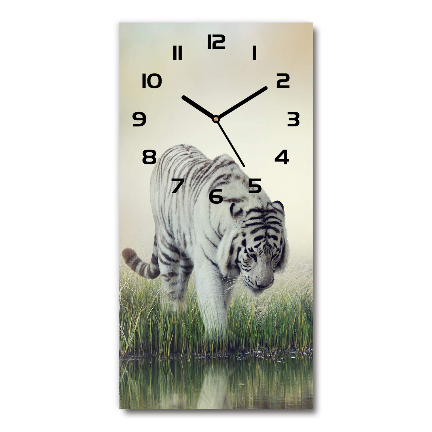 Horloge en verre salon 30x60cm Tulup tigre blanc silencieuse et moderne